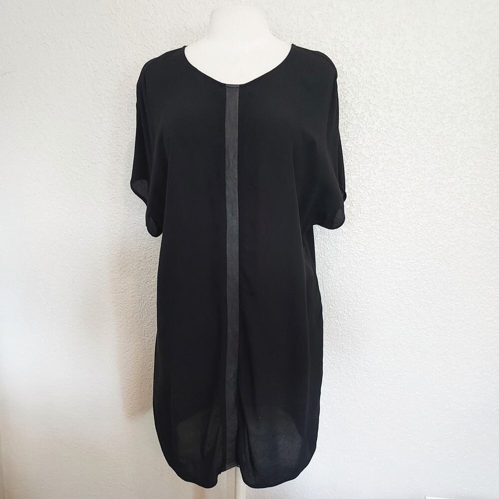 Madewell Black Midi Short Sleeve Dress w/Leather Trim Size S